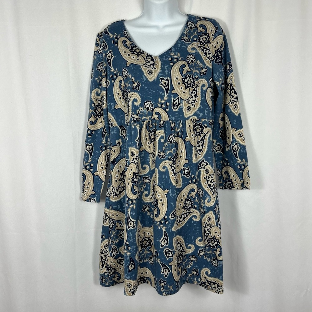 LA Cera Paisley knit long sleeve v-neck dress S
